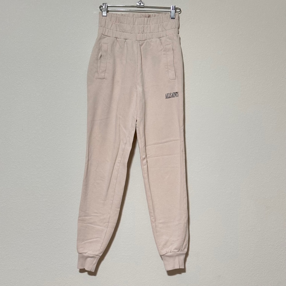 ALLSAINTS Beige Sweatpants Joggers Logo Elastic Waist Casual Athleisure Women XS